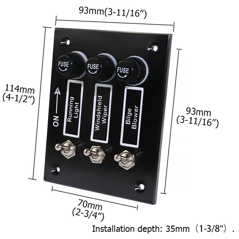 Wholesale 3 Gang Toogle Switch Panel with Glass Tube Fuse