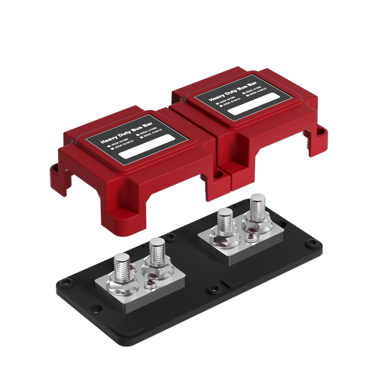 Amomd 4 Bolt DC 600A High Large Current Copper Bus Bar M8/M10 Power Distribution Busbar Connector Box with 2 Cover