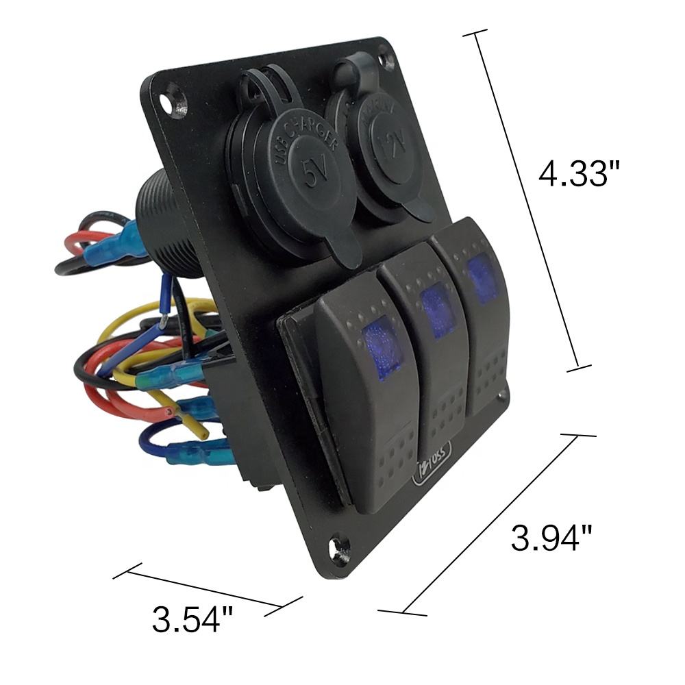 Amomd RV CE 12V DC Car Electrical Systems 3 Gang Rocker Switch with Dual USB Socket Car Cigar Lighter Socket Combination Panel