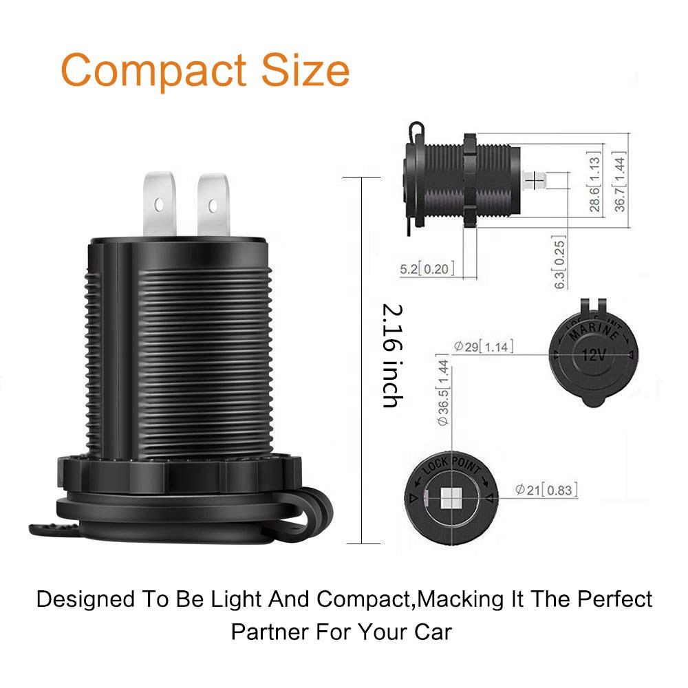 Amomd 12V Waterproof ABS Flame Retardant Cigar Lighter Merit Socket for Marine Car Use Plugs & Sockets