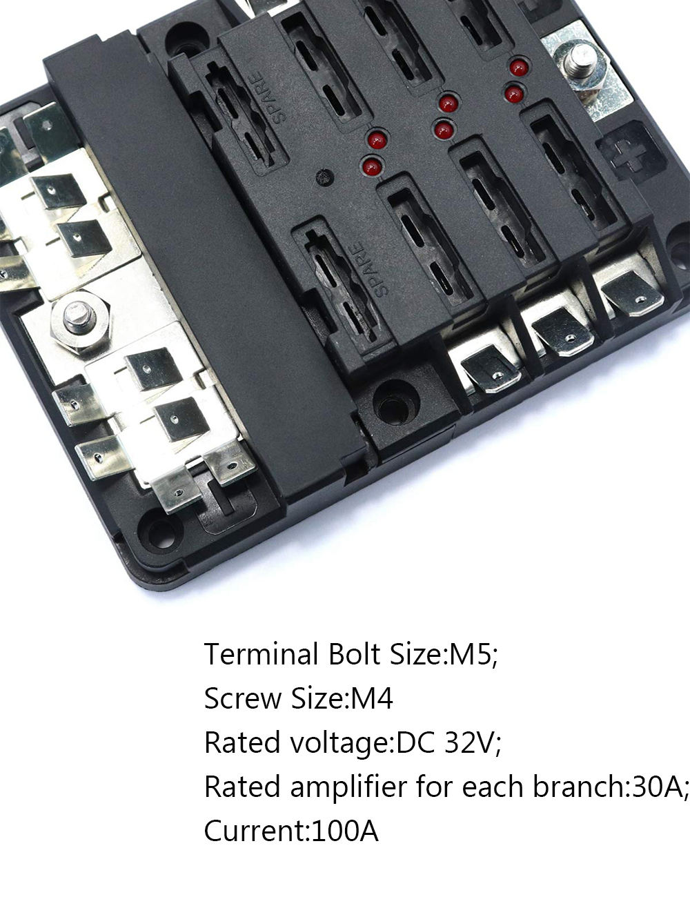 6-Way Blade Fuse Block Holder Box Vehicle-Modified Screw Type with Integrated 20A Negative Busbar for Marine Car Adaptations