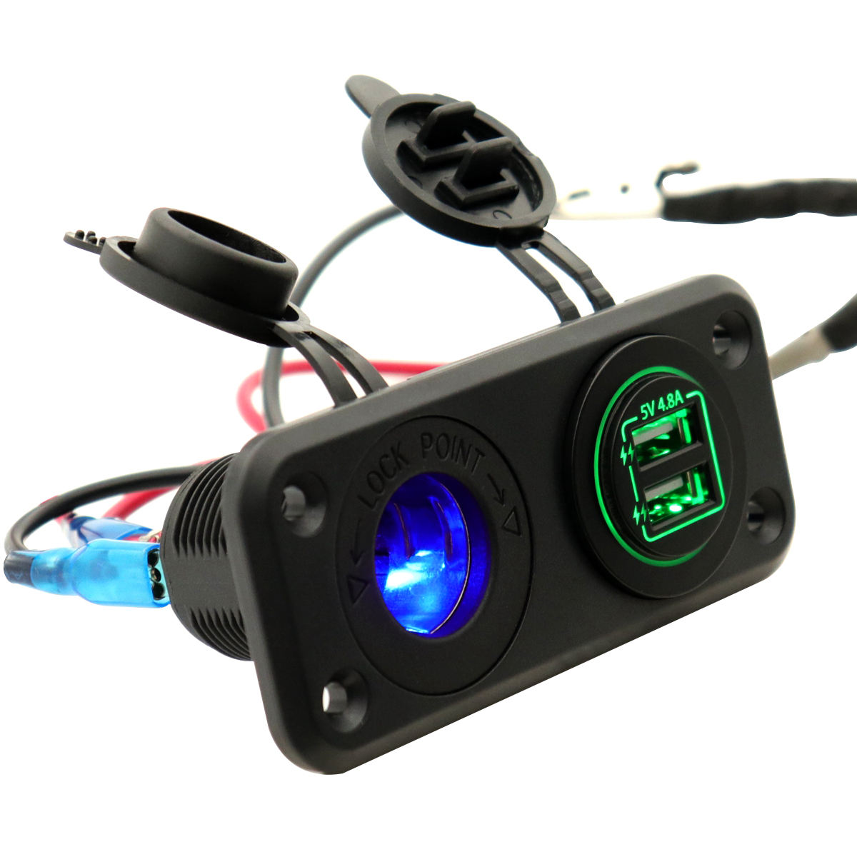 12V 24V DC Marine USB Socket Dual and LED Marine Cigar Lighter Socket Combination Panel with Waterproof Blade Fuse Protection