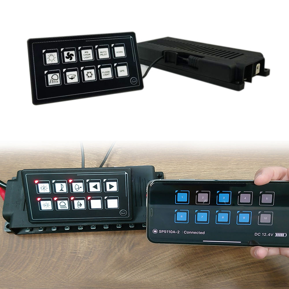 Amomd High-End Luxury 10-Way Bluetooth Control Membrane Switch Box Panel RV Marine Caravan LED Light Source Black Buttons