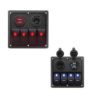 Wholesale 4 Gang 2 Hole USB Charger Power Outlet Combine Blue/Red Led Rocker Switch Panel