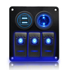 Amomd RV CE 12V DC Car Electrical Systems 3 Gang Rocker Switch with Dual USB Socket Car Cigar Lighter Socket Combination Panel