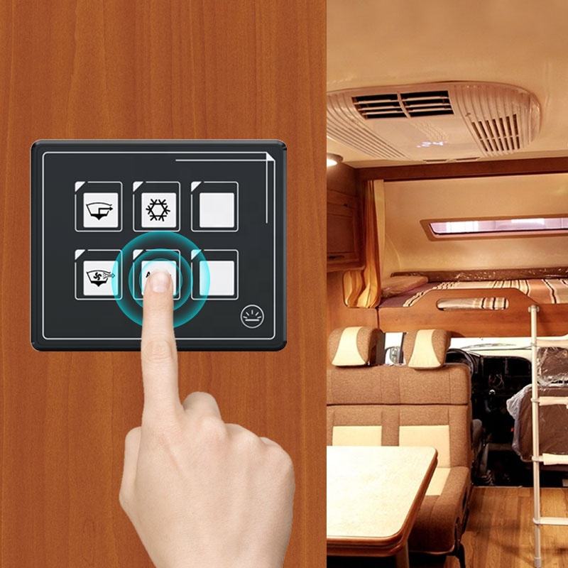 Black DC 12V 6-Way Waterproof Button Marine RV Membrane Switch Kit LED Light Source Max 10A Current RoHS and CE Certified