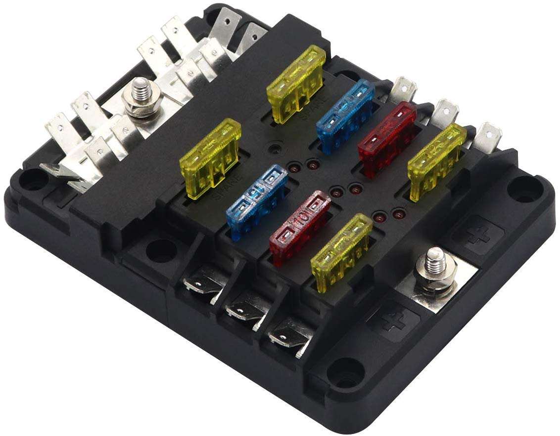 6-Way Blade Fuse Block Holder Box Vehicle-Modified Screw Type with Integrated 20A Negative Busbar for Marine Car Adaptations