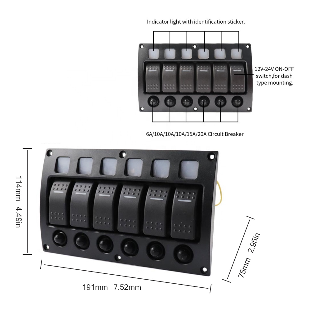 Wholesale 6 Gang Rocker Switch Panel with Overload Protector