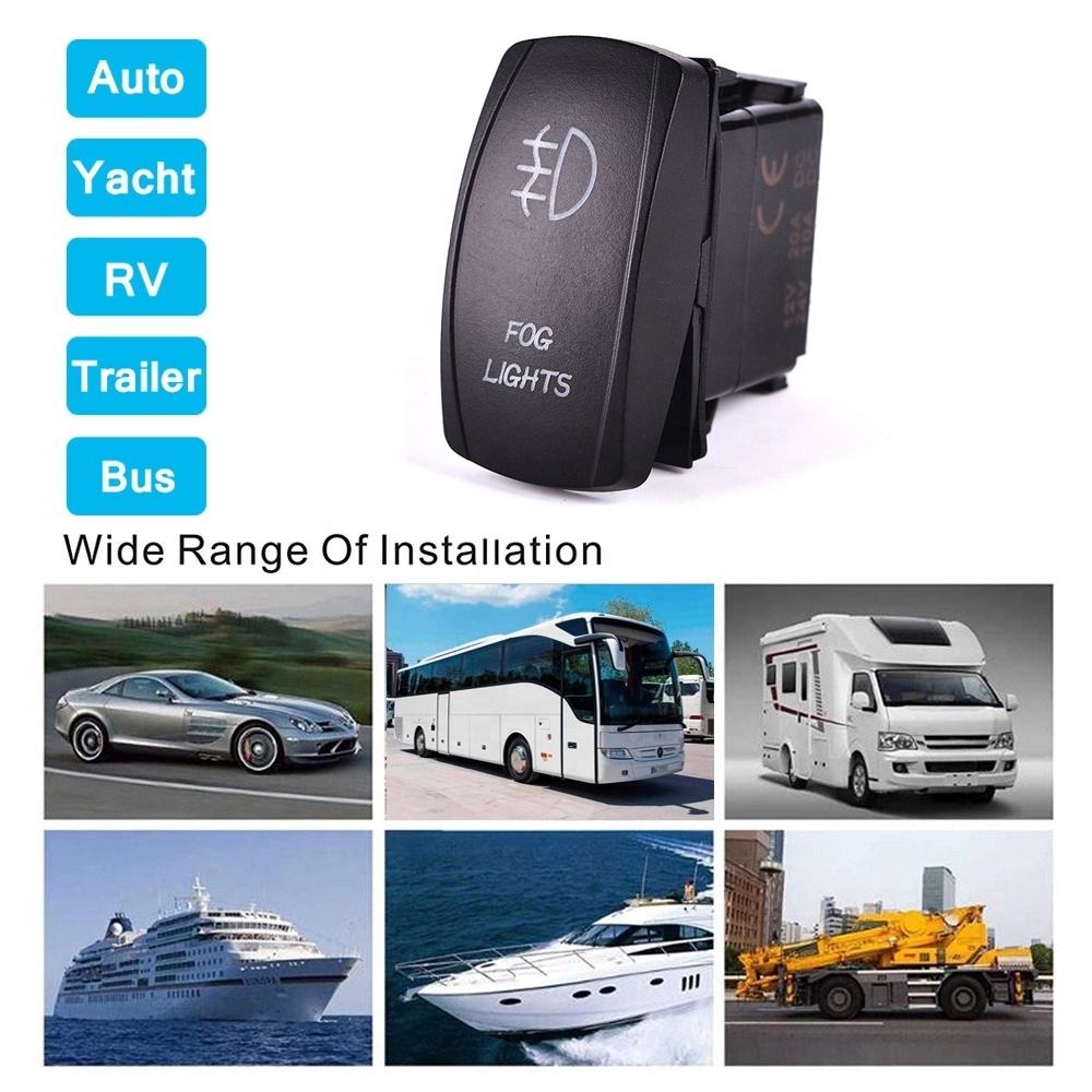 Amomd 5P Green LED Fog Light Rocker Switch SPST Function 12V/24V for RV/Marine Maximum Current 10A/20A