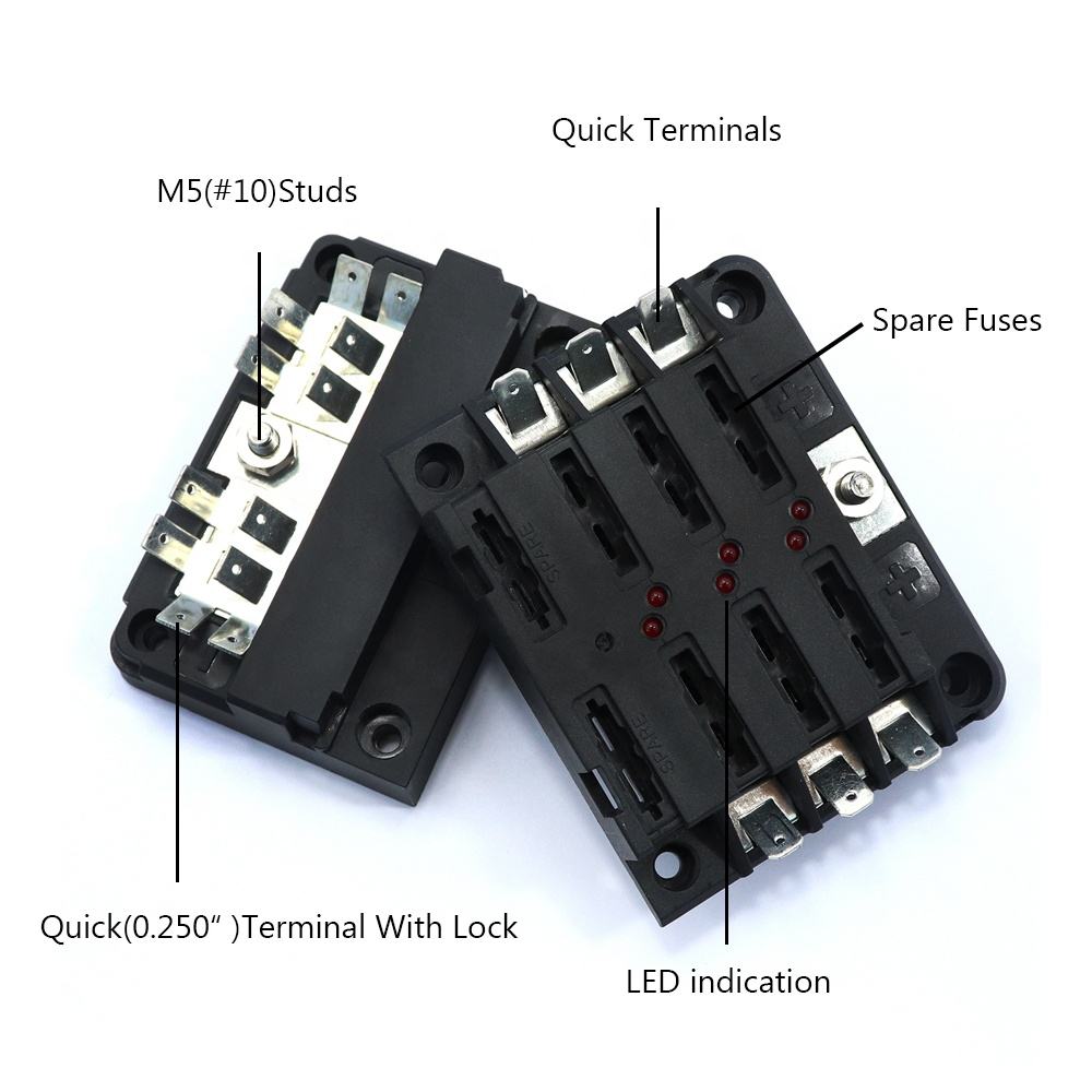 Amomd 32V RV Fuse Block 2x6 Way Blade ATP/ATC/ATO Fuse Holders Negative Bus Bar Plastic Fuse Box 12-Way Busbar for Auto Fuse