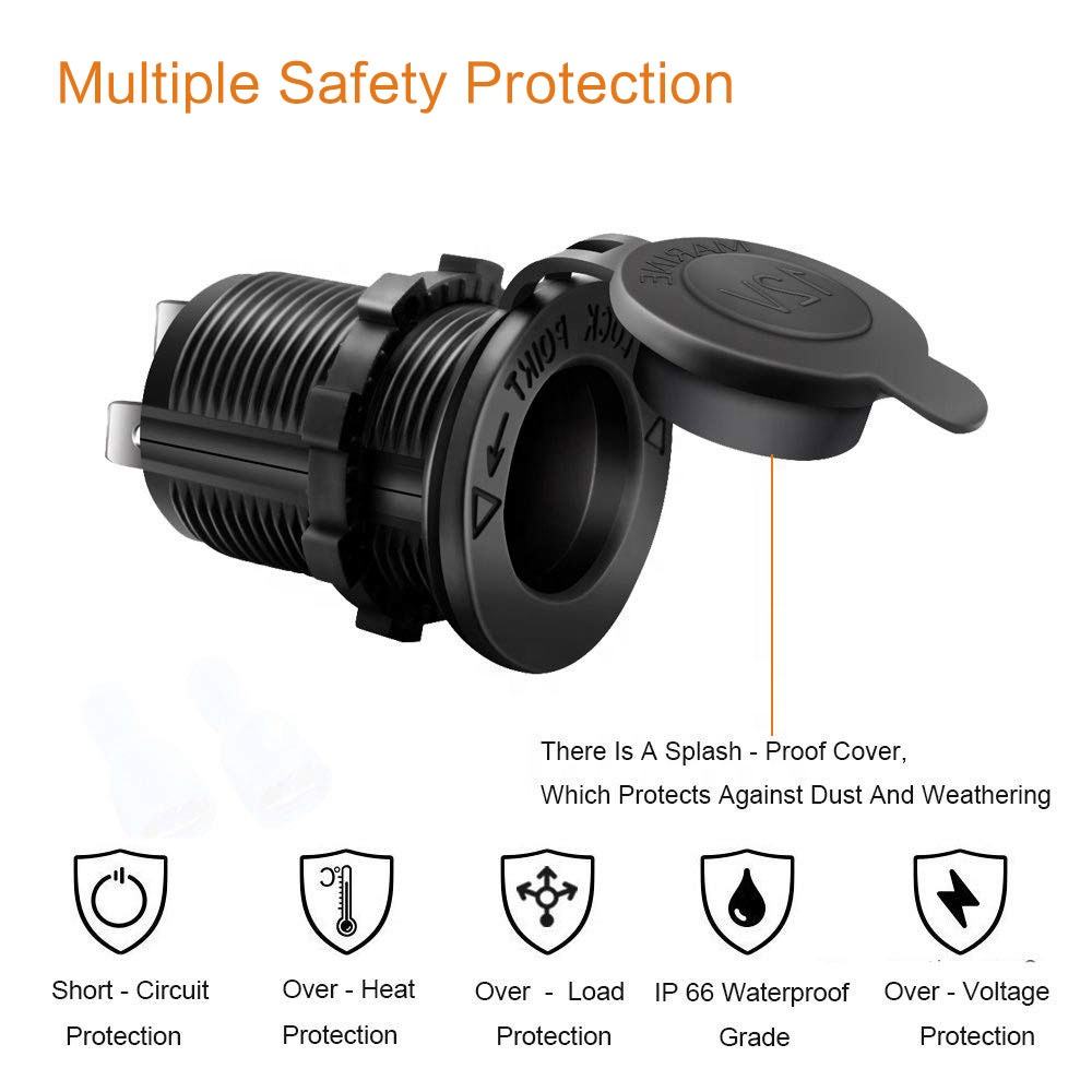 Amomd 12V Waterproof ABS Flame Retardant Cigar Lighter Merit Socket for Marine Car Use Plugs & Sockets
