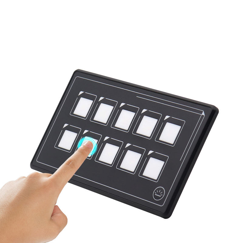 Amomd High-End Luxury 10-Way Bluetooth Control Membrane Switch Box Panel RV Marine Caravan LED Light Source Black Buttons