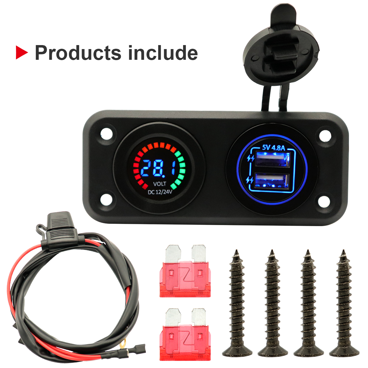 Amomd Wholesale 12v/24v Dual USB Car Charger Color Screen Low Voltage Warning Voltmeter Combination Panel
