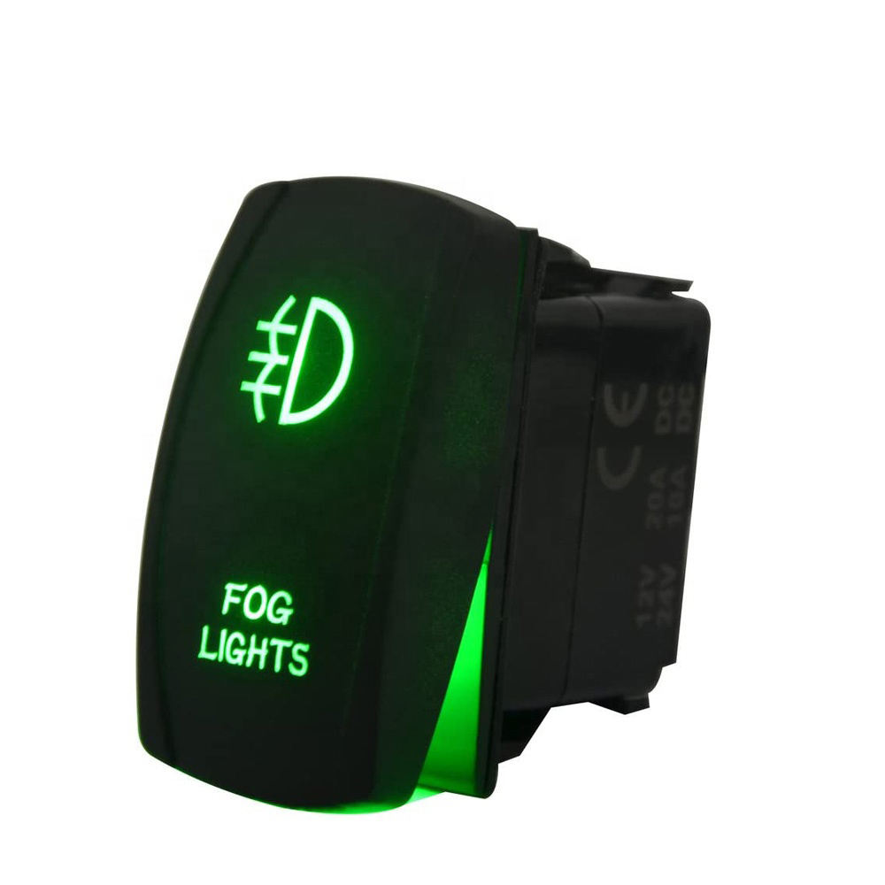 Amomd 5P Green LED Fog Light Rocker Switch SPST Function 12V/24V for RV/Marine Maximum Current 10A/20A