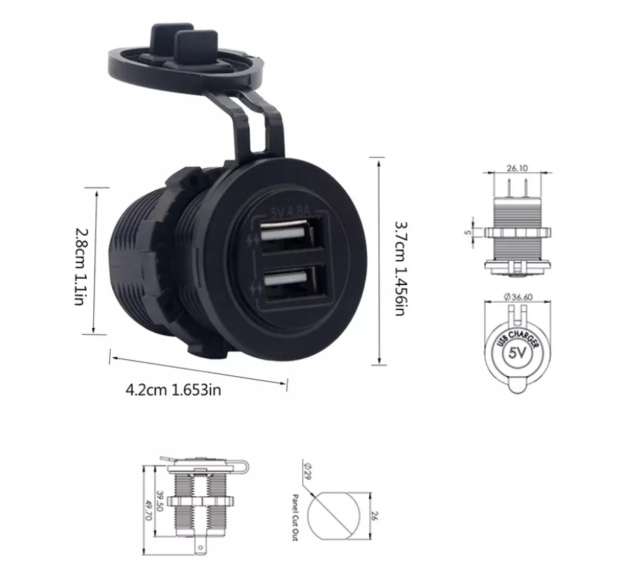 Size 4.8A USB Charger Socket