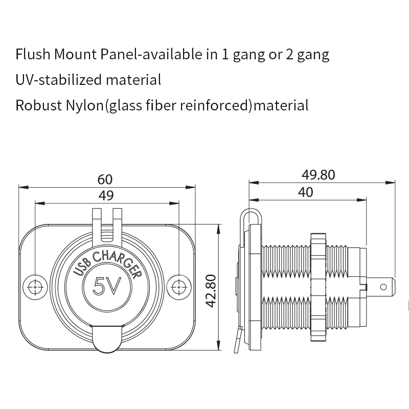 Wholesale Amomd 12V/24V Dual Port 2.4A 1A Usb Charger Socket with Mount Panel