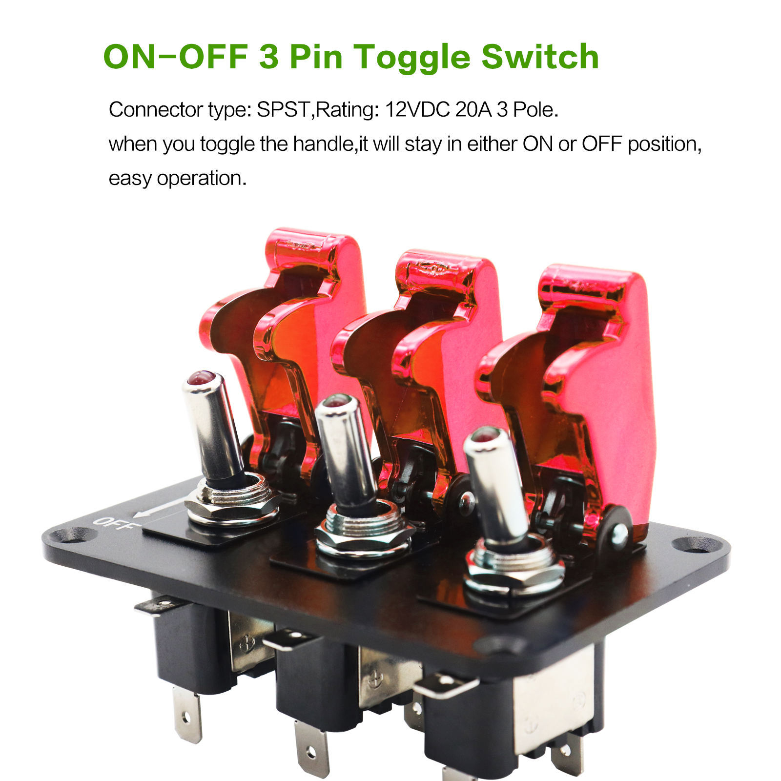 Amomd 12V Carbon Fiber ON/OFF Racing Car Rocker Switch Panel LED Indicator with ABS Material CE Certified 20A Maximum Current