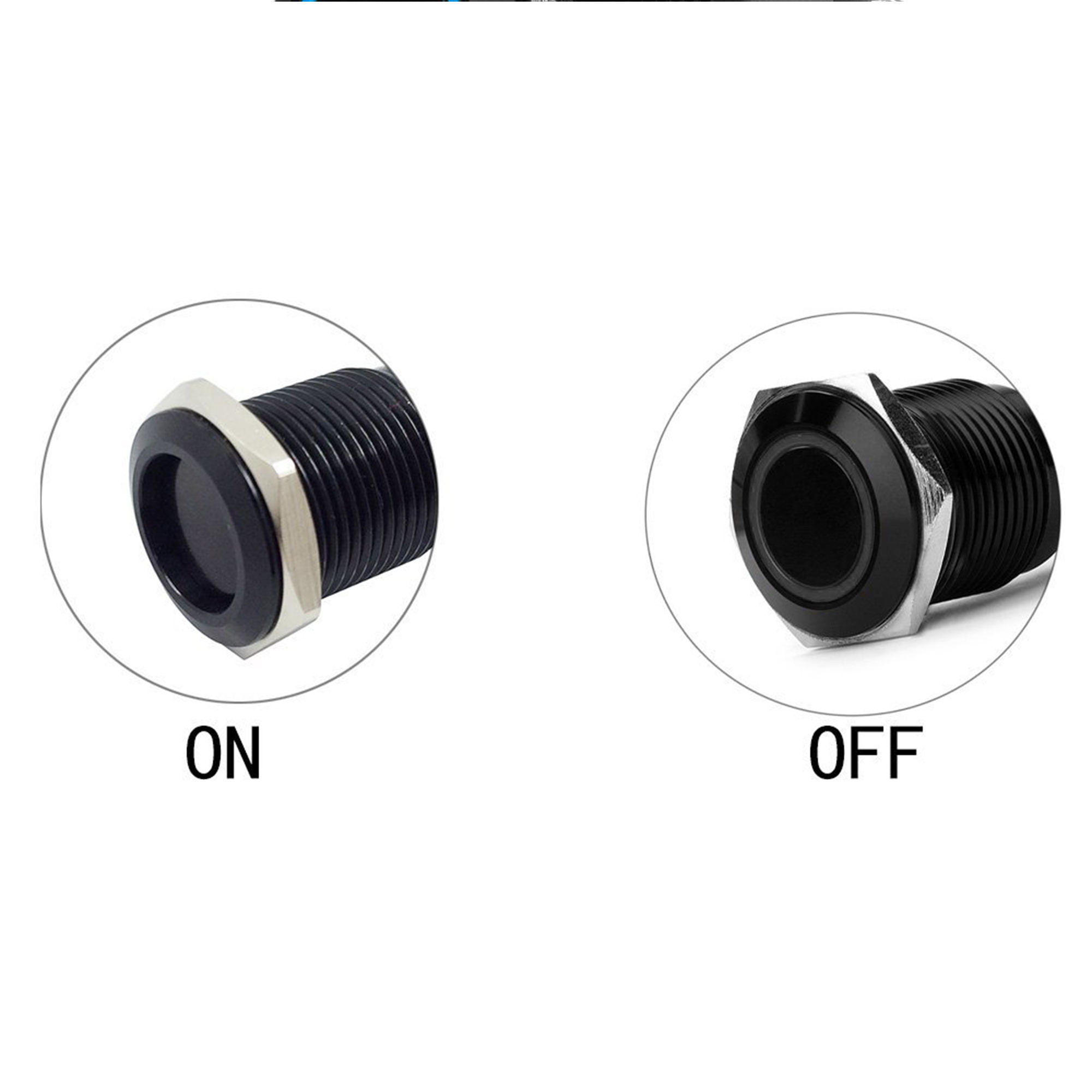 12V 18mm round Aluminum Metal Push Button Switch Latching IP67 Protection Level CE Certified Black White Red Green Blue LED