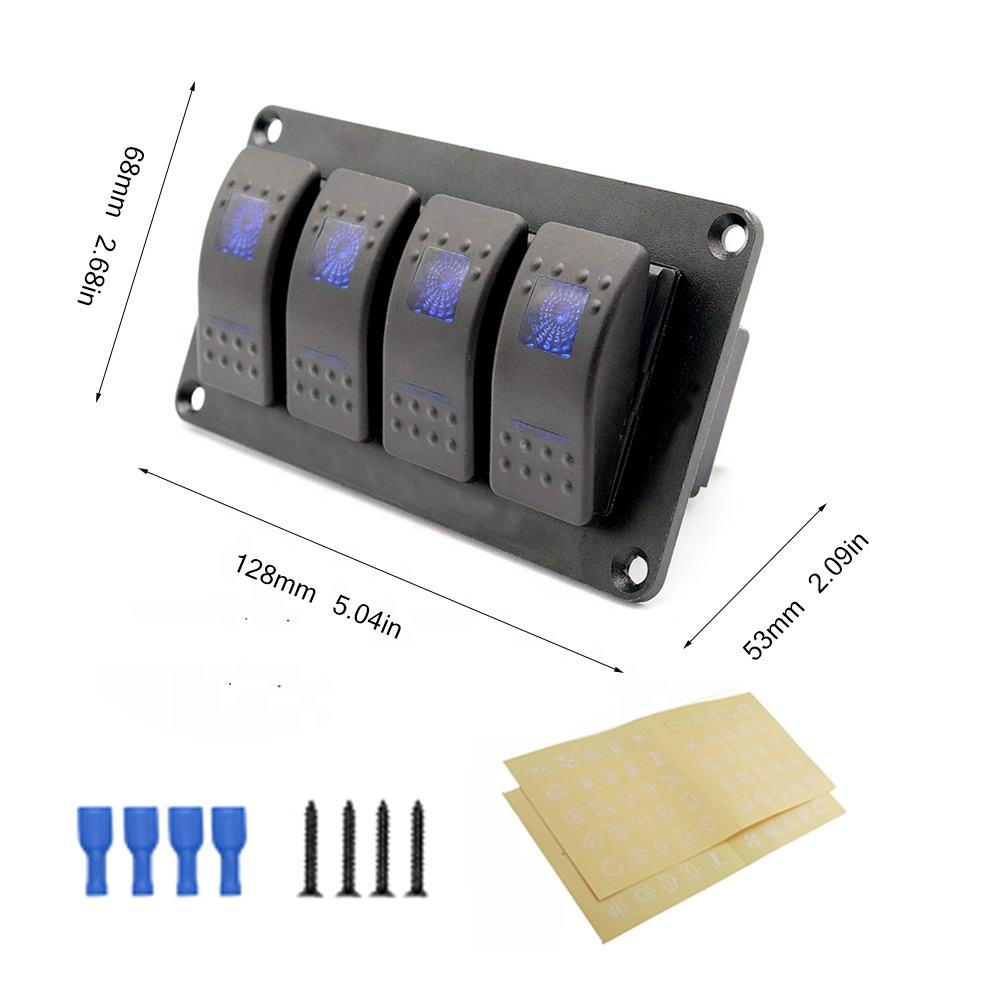 Amomd 12V DC LED Backlit Blue Rocker Switch Panel Surface Mount On-Off Function for Marine Cabin Cruiser Motorboat