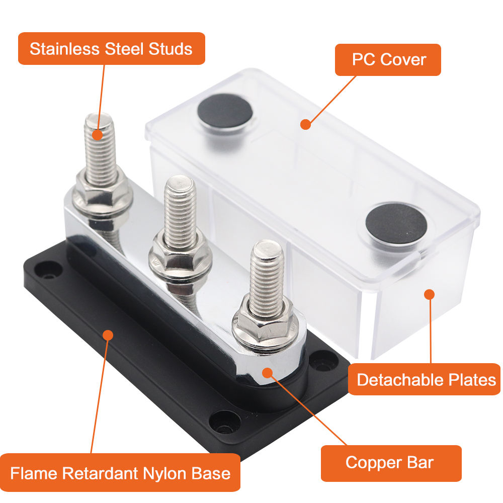 DIY Circuit 3-Way M10 600A Copper Connector Busbar Steel ABS Stainless Steel for Grounding Bar Connection with Cover