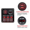 Amomd 3 Gang 12V Dual USB Car Charger Marine Grade Waterproof Combination Switch Board Panel with Voltmeter Rocker Switches