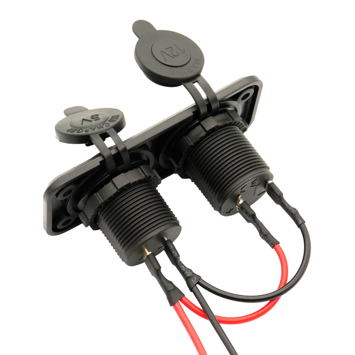Amomd 12V 24V Dual 2.4A USB Ports and Waterproof Cigarette Lighter Socket Output Panel for Car RV