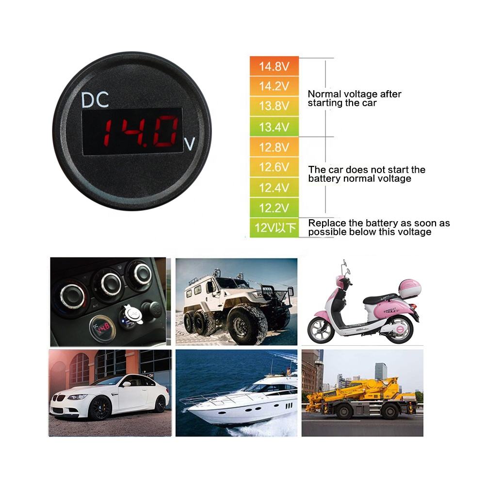 Amomd Mini Thin Marine Auto Digital Voltage Meter IP67 DC 24V Waterproof with LED Display Digital Only