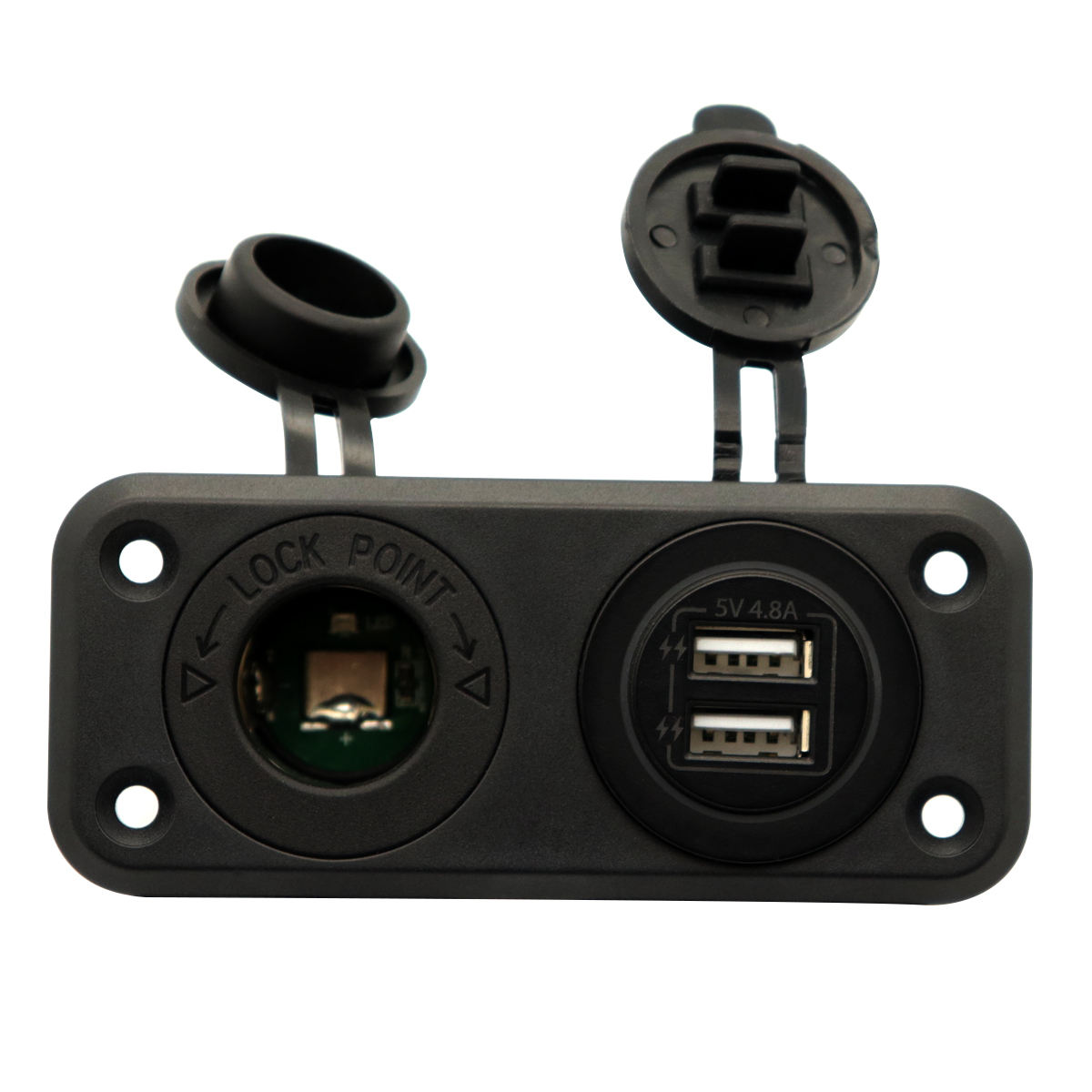 Amomd 12V 24V Dual 2.4A USB Ports and Waterproof Cigarette Lighter Socket Output Panel for Car RV