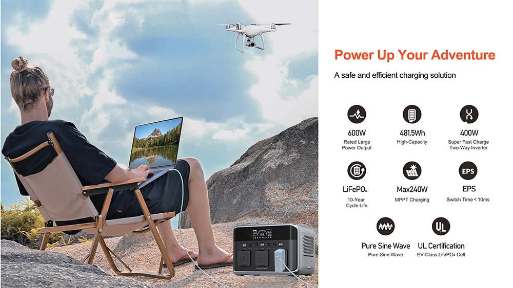 600W Multi-functional Portable Power Station with Wireless Charger