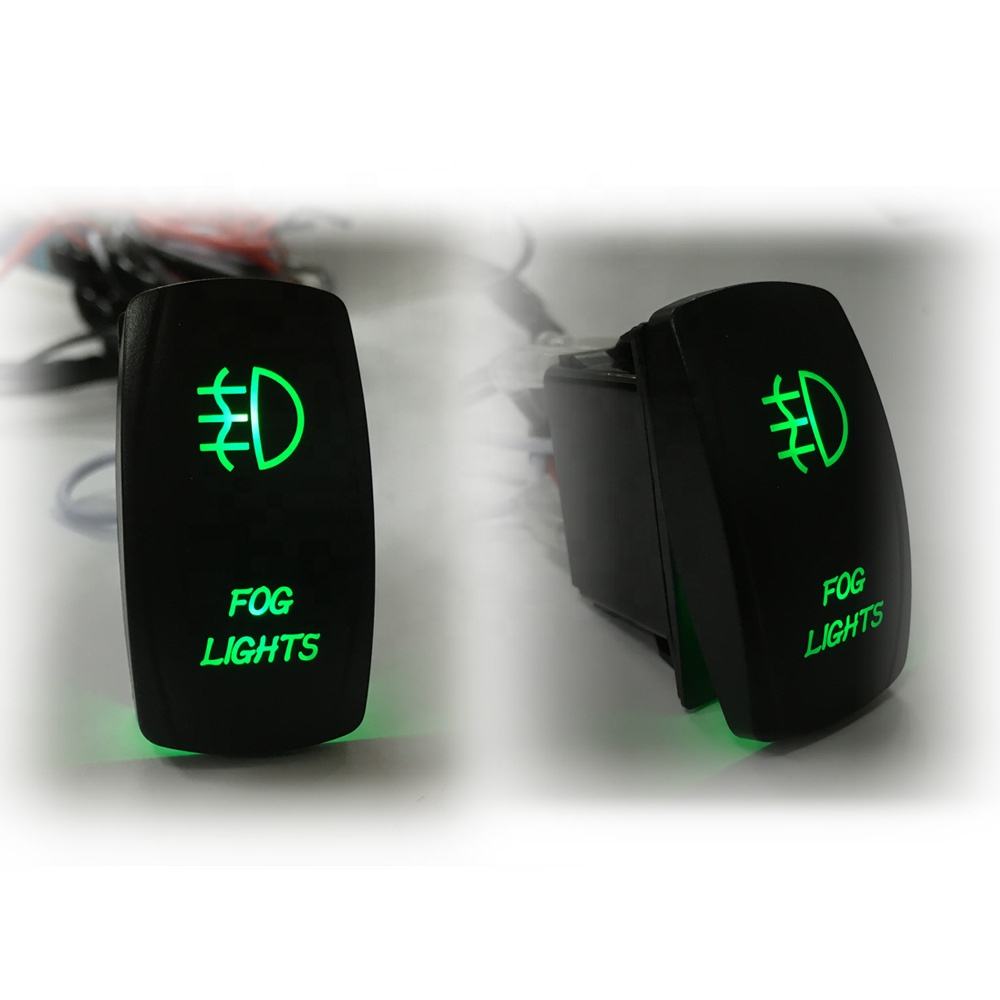 Amomd 5P Green LED Fog Light Rocker Switch SPST Function 12V/24V for RV/Marine Maximum Current 10A/20A