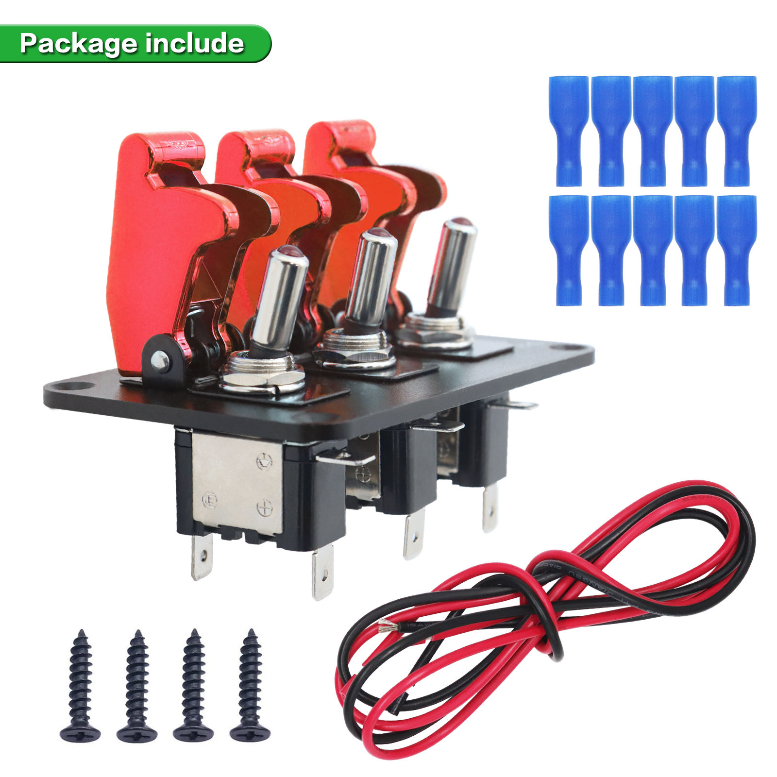 Amomd 12V Carbon Fiber ON/OFF Racing Car Rocker Switch Panel LED Indicator with ABS Material CE Certified 20A Maximum Current