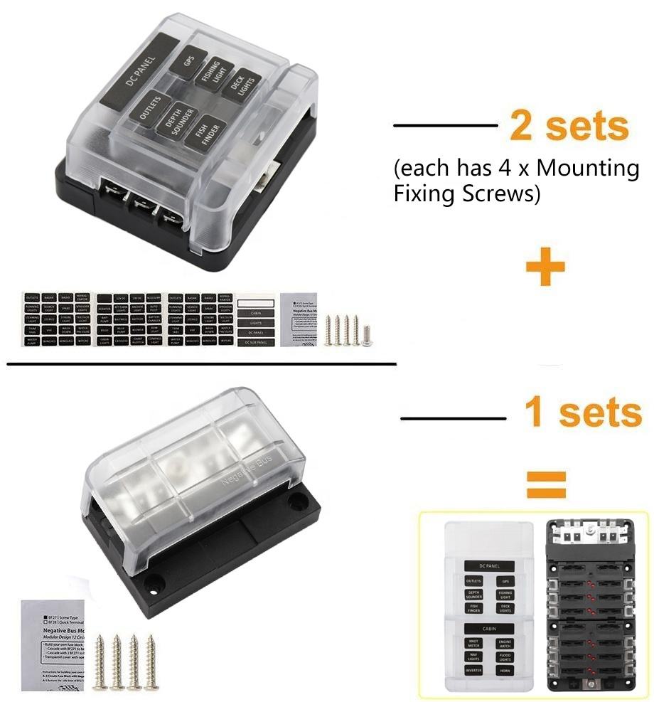 Amomd 32V RV Fuse Block 2x6 Way Blade ATP/ATC/ATO Fuse Holders Negative Bus Bar Plastic Fuse Box 12-Way Busbar for Auto Fuse