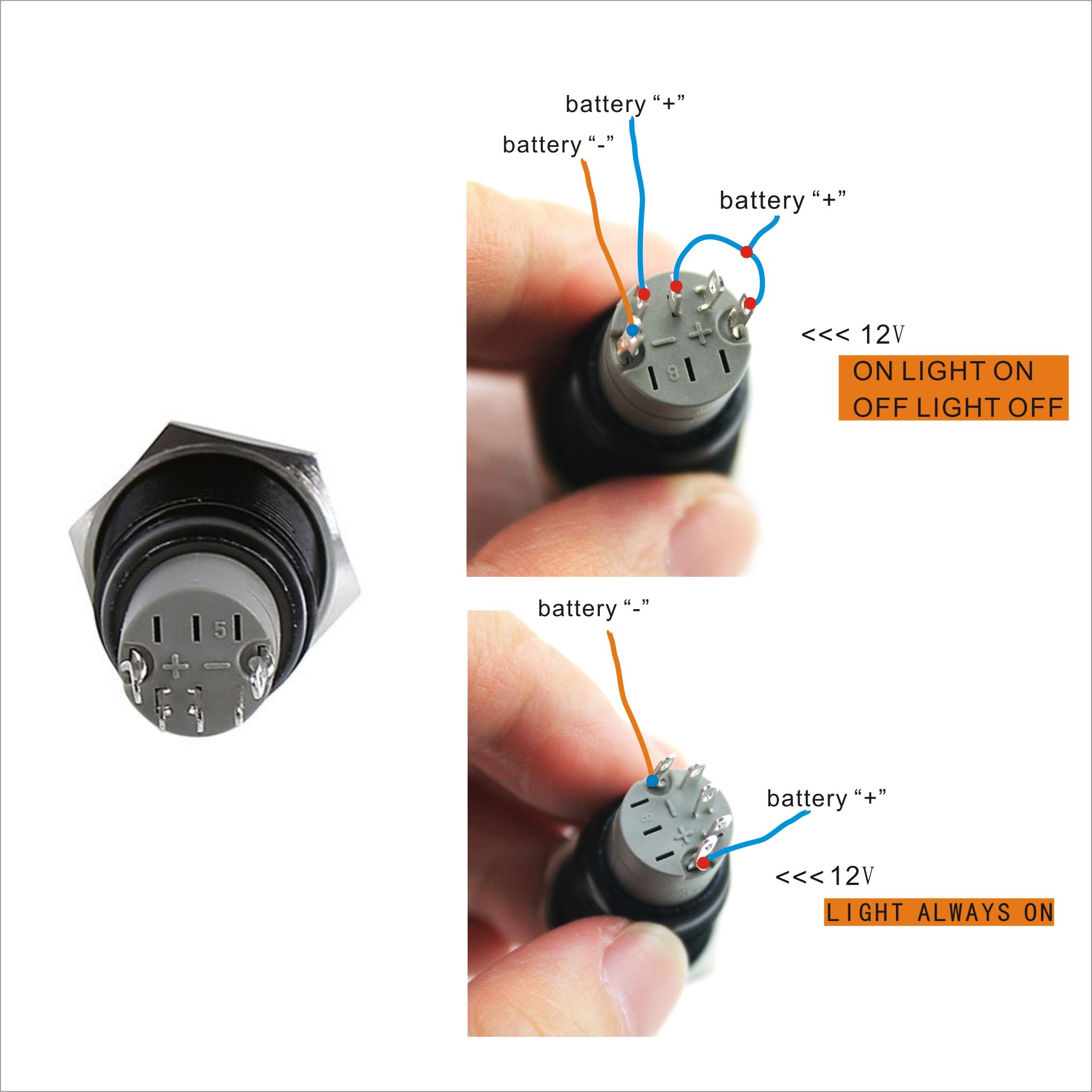 12V 18mm round Aluminum Metal Push Button Switch Latching IP67 Protection Level CE Certified Black White Red Green Blue LED