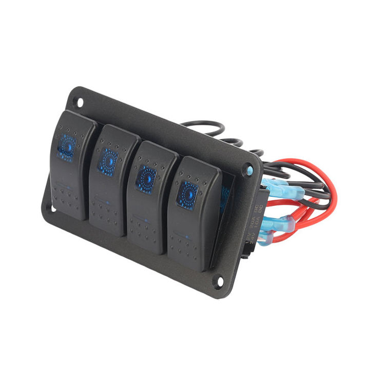 Amomd 12V DC LED Backlit Blue Rocker Switch Panel Surface Mount On-Off Function for Marine Cabin Cruiser Motorboat